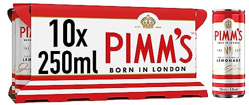 Pimm's No. 1 Cup & Lemonade | 5.4% vol | 10 x 250ml | Pre-Mixed & Ready to Drink | Iconic British Cocktails | Serve Chilled | Cocktail Cans | Ideally Portable for Picnics