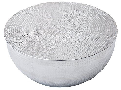 Couchtisch ORIENT 60cm - silber - Aluminium - handgefertigt Unikat robust | Montiert, glamouröses Flair, Design-Highlight, für Wohnzimmer, Ablagefläche, Hammerschlag Optik