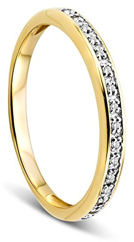 OROVI – Gold Ring Memoire aus 9 Karat Gelbgold/Weißgold (375) mit 16 Diamanten (0.05 Ct) – Hochzeitsring Damen mit Brillanten – Verlobungsring allergenfrei & handgemacht
