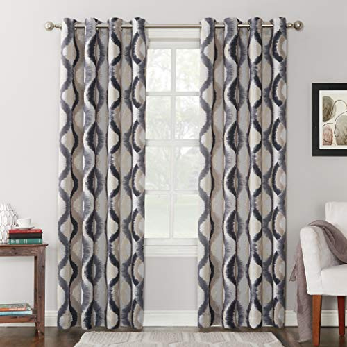 Sun Zero 53437 Burbank Geometric Ogee Watercolor Print Energy Efficient Grommet Curtain Panel, 54 x 95, Gray