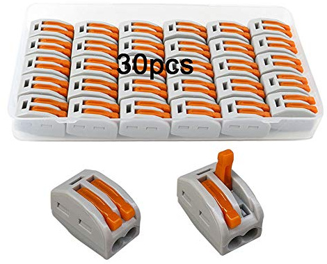 QitinDasen 30Pcs KV222-412 Leva-Dado Cavo Connettore, 2 Porte Connettore Conduttore Compatto, Morsettiera Cavo Connettore Molla Rapido