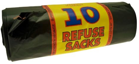 ROYAL MARKETS 10 REFUSE SACKS BUILT IN TIE EXTRA LONG 39 RUBBISH WASTE BIN BAGS 180 GAUGE STRENGTH, BLACK COLOUR (39 LONG, BLACK, 5)