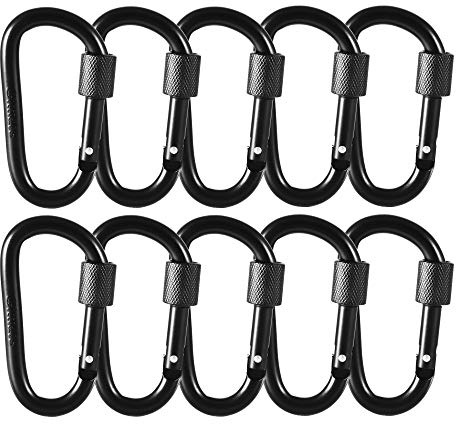 10 Stück Karabiner mit Schraubverschluss, Gimars Schlüsselanhänger Karabinerhaken Aluminium Schraubkarabiner für Camping, Angeln, Wandern oder Reisen (Schwarz)