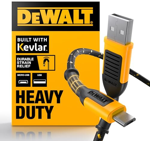DEWALT Heavy Duty USB to Micro-USB Cable, Jobsite Micro USB Connector Cable, High Speed Charging Cord for Compatible Android Phones, Cameras, Legacy Devices, 1.8m (Black)