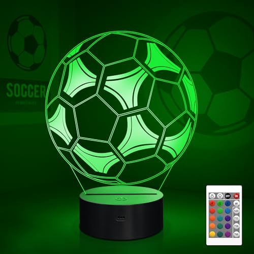 CooPark Fußball Geschenke, 3D Optische Täuschung Lampe mit Fernbedienung 16 Farben ändern, Fußball Thema Raumdekor Geburtstag Weihnachten Valentinstag Geschenkidee für Sportfan Jungen Jungen Mädchen