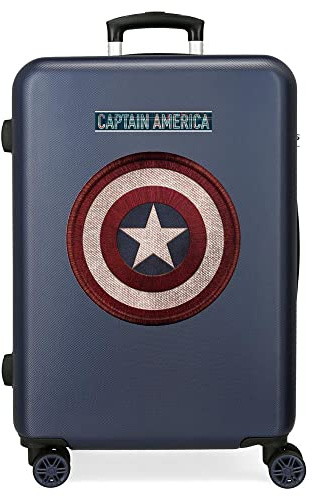 Marvel Avengers Captain America Mittlerer Koffer Blau 48x68x26 cms Hartschalen ABS Kombinationsschloss 70L 3,7Kgs 4 Doppelräder