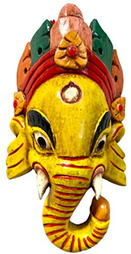 QT S Ganesh Antique Hand Crafted Wooden Wall Hanging Mask of Hindu God of Luck/Success Ganesha shape of Elephant Head for Decorative Wall Hanging, Son of Lord Shiva Wooden Mask Handmade in Nepal