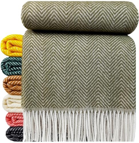 STTS International Wolldecke 100% Schurwolle Wohndecke 140 x 200 cm Tagesdecke Schurwolldecke Woll-Plaid Tirol in vielen Farben erhältlich (Olive (D-M)