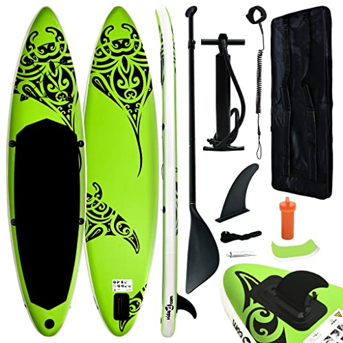vidaXL Stand Up Paddle Board Set Aufblasbar SUP Surfboard Paddling ISUP Surfbrett Paddelboard Wellenreiter Aluminium-Ruder 305x76x15cm Grün