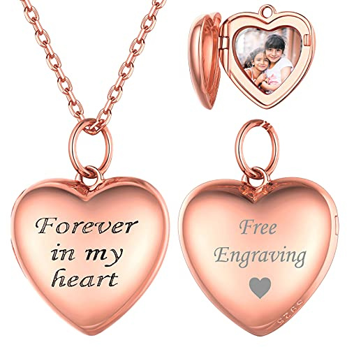 ChicSilver Damen Mädchen Herz Medaillon zum Öffnen Rosegold Photo Bild Amulett Personalisierter Foto Anhänger mit Ihr Wunschgravur für Hochzeit Verlorbung Geburtstag