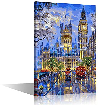 Big Ben London Citycape Picture Wall Art Oil Painting Printed on Canvas | art poster, 60x90cm for club vibe, game night walls, or hobby room decor.