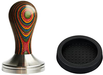 scarlet espresso Tamper « classic colorato » - Tampon à expresso élégant avec manche ergonomique en bois précieux coloré, pour un expresso, un barista (multicolore, 58 mm et un plateau pour tamper).