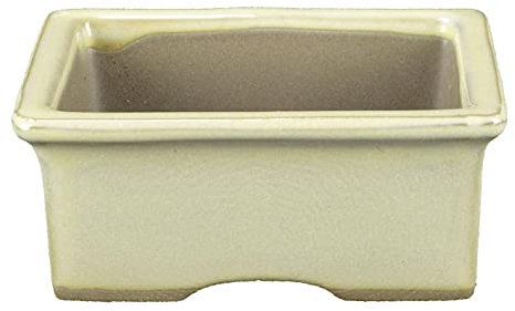 Rechteckige japanische Bonsaischale Morrisan aus weiss glasiertem Steinzeug 9x7x3,5 cm - B02-8-3C