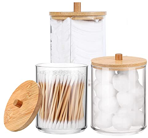 lankai 3 Pièces Porte-Qtip en Acrylique, Boîte à Coton-Tige Rond Pot, Boule de Coton-Tige Distributeur de Pots, pour Organiser Les Accessoires de Nettoyage Personnels de Salle de Bain Yaekay120