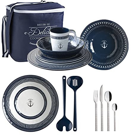 Marine Business Set di stoviglie Sailor Soul, Only Eat, 56 pezzi, con borsa per il trasporto inclusa