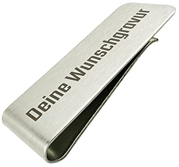 EMACES® Geldklammer aus Edelstahl mit Wunschgravur - perfekt als personalisiertes Geschenk für Männer und Frauen - Geeignet als Kartenhalter Dokumentenhalter Geld-Clip Metall Geldscheinklammer