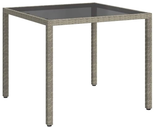 vidaXL Table de Jardin Table de Salle à Manger de Patio Meuble de Terrasse Extérieur 90x90x75 cm Verre Trempé et Résine Tressée Gris