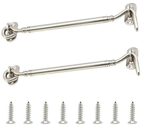 Yosawo Lot de 2 crochets tempête noirs en acier inoxydable pour porte coulissante, fenêtre, abri de jardin (argenté8)