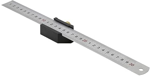 Streichmaß 30cm, Anreisswerkzeug aus Edelstahl, Aluminiumanschlag zum Markieren von 45° und 90° Winkel