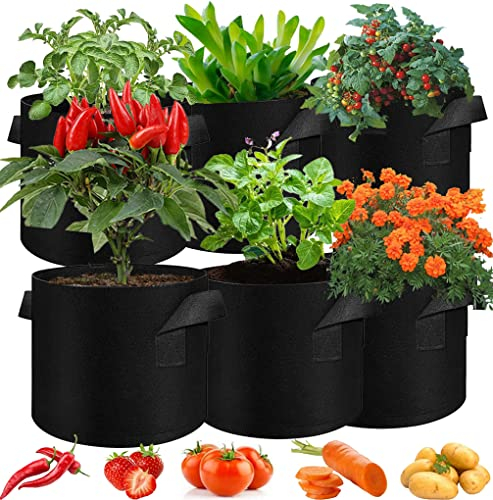 Sacos para Plantas, XRR 6 Piezas 30L de Tela no Tejida con Asas Bolsa de Cultivo de Plantas para Papa, Zanahoria, Tomate y Cebolla (7 Galones Negro)