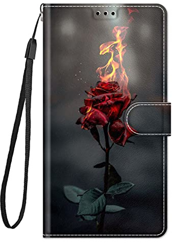 Nuxiady Handyhülle für Samsung Galaxy A53 5G Hülle mit Schön Motiv Muster PU Lederhülle Flip Dualer Kartensteckplatz Case Handytasche Schutzhülle Stoßfeste Klapphülle Galaxy A53 5G,Feuer stieg auf