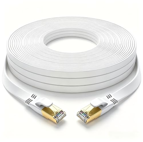 YSONG Cat 8 Ethernet Cable 30M, High Speed 40Gbps 2000Mhz Flat Internet Cable, Gold Plated RJ45 Lan Cable, for PC/Modem/Router/Gaming, Faster Than Cat7/Cat6/Cat5 (White)