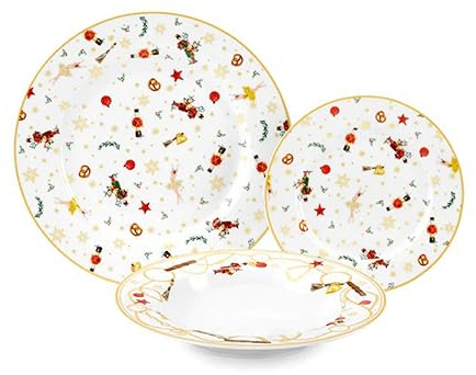 Fade Set 18 piatti natalizi servizio per 6 persone in porcellana bianca/oro con decori Star