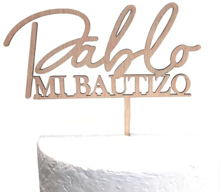 Topper tarta de Bautizo Personalizado Madera | Detalles y Recuerdos de Bautizo | Cake topper Fiesta Bautizo | Lulamuk