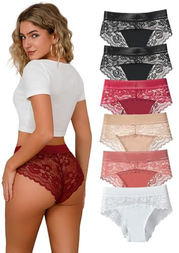 ialegion Sexy Slip Carino Slip in Pizzo a Copertura Totale Panty setoso Nudo 6 Pack 3XL