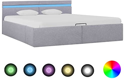 KTHLBRH Polsterbett Bett kopfteil bezug Bett mit Bettkasten Hydraulisch LED Hellgrau Stoff 180x200 cm