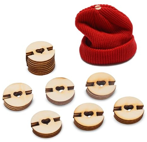 50 Pezzi Bottoni per Pompon per Cappelli, Bottoni in Legno Fatti a Mano Rimovibili Bottoni con Amore Pelliccia Sintetica Supporto per Pon Pon Chiusura per Berretti a Maglia Decorazione