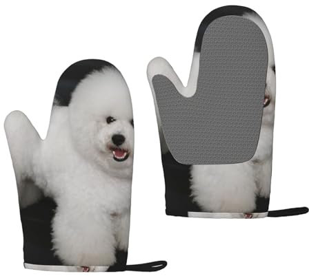Bichon Frise Weiße Hunde Haustiere Hunde Bichon Frise, Silikon-Ofenhandschuhe, rutschfeste Kochhandschuhe, hitzebeständige Backhandschuhe, EIN Paar