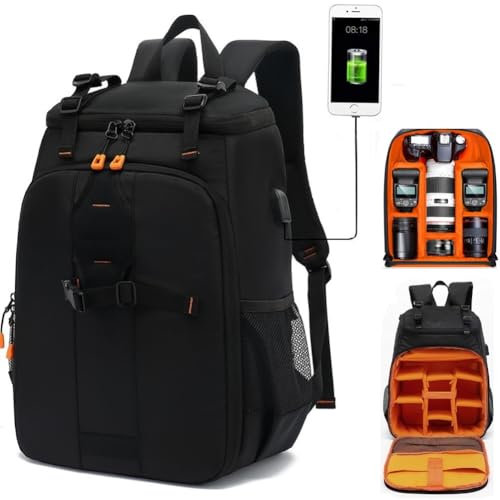 Horfccid Zaino per Fotocamera 23L Fotografica Borsa Zaino DSLR Laptop da 15.6'' (Nero)