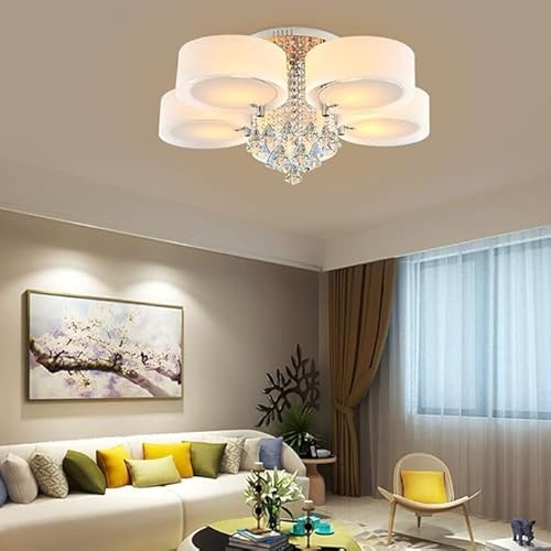 MEHOOSPVN Modern Kristall Kronleuchter, 5-flammig Kristall Deckenleuchte, Deckenlampe Hängend Wohnzimmer, Glas Pendelleuchte LED Hngeleuchte Kronleuchter RGB Kristall für Schlafzimmer, Küche, Flur