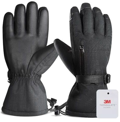 Victgoal Ski Gloves Winter Waterproof Gloves, Touch Screen Gloves 3M Thinsulate Thermal Gloves for Men Women, Winter Warm Gloves for Snow Sports Skiing Snowboard (Black, XL)