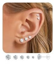 ZHESHY 5 Paar Silber Gold Ohrstecker Damen 14K Hypoallergen Ohrringe | Ohrringe Stecker mit Zirkonia, Medizinische Klein Stapelbar Wasserfest Ohrringe Set,Mehrere Piercings für Frauen Mädchen