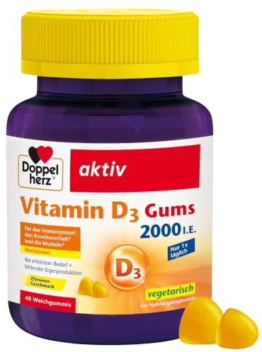 Doppelherz Vitamin D3 2000 I.E. Gums - mit Zitronengeschmack | Vitamin D trägt zur normalen Funktion des Immunsystems und zum Erhalt normaler Knochen und Zähne bei - 40 Gums