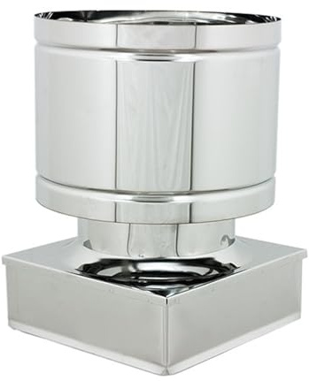 ALLINOX Comignolo Antivento Base Quadra Acciaio INOX AISI 304 Terminale A Botte Antipioggia Per Camino (42x42)