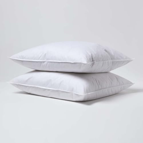 HOMESCAPES Almohada de plumas de pato 60 x 70 cm, juego de 2 almohadas rectangulares, almohada natural, suave, hipoalergénica, antiácaros