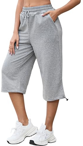 Marvmys 3/4 Pantalón Chándal Mujer Algodón Verano Ligeros Pantalones Rectos con Bolsillo y Perneras Ajustables S-3XL
