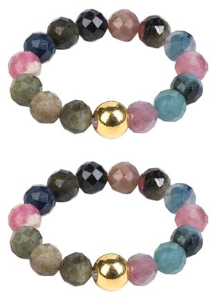 LOCCY Elastischer Naturstein Ring, Perlen Elastische Ring, Anxiety Ring facettiert, Perlenring Elastisch, Edelstein Perle Stapelbar Ring für Damen Mädchen (Farben-2)