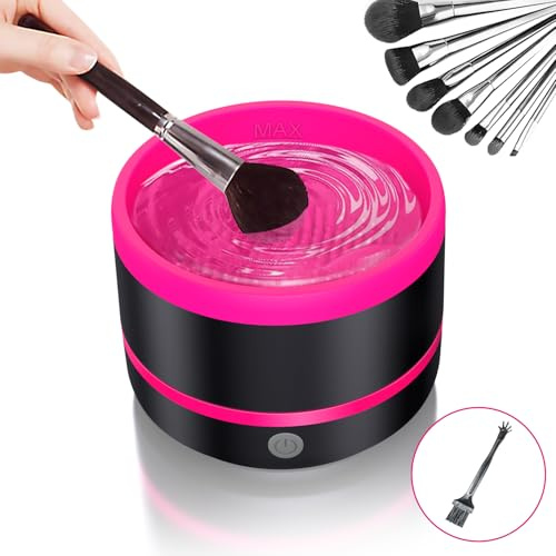Make up Brush Cleaner, Electric Makeup Brushes Cleaner Machine, Automatic Spinner Cosmetic Brush Cleaner, Make up Brushes Cleaning Tool Quick Cleaning for Types of Makeup Brushes (Rose Red)