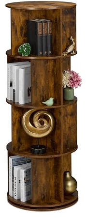 Relaxdays Bücherregal drehbar, 20 Fächer, H x D: 137 x 50 cm, Industrial, Drehregal für Bücher & DVDs, Bücherturm, braun