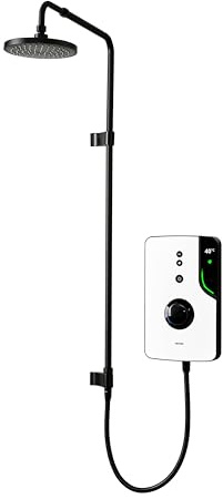 Triton Showers ENlight® | Back to Wall Kit | Thermostatic Electric Shower | 9.5 kW | Smart Shower | Digital Shower | with Black Showerhead & Anti Twist Hose | White | Electric Shower Unit