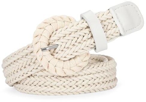 VONMELLI Schmaler Gürtel Damen Geflochtener Gürtel Retro Stretchgürtel Rattan Gewebter Taillengürtel für Sommermode Kleid Jeans Hose Beige Passend für Taillen bis zu 109 cm