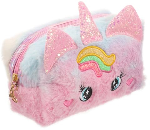 Bolsa de Maquillaje Unicornio Rosa de Felpa para Chica Adolescente | Interior Espacioso, Diseño Portátil y Cómodo, Formato de Viaje para Cosméticos y Artículos de Aseo