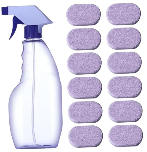 Pastiglie per la pulizia delle bottiglie, spray detergente da 500 ml con 12 ricariche Cleaenr concentrate multiuso, spray detergente multiuso per rimozione istantanea delle macchie