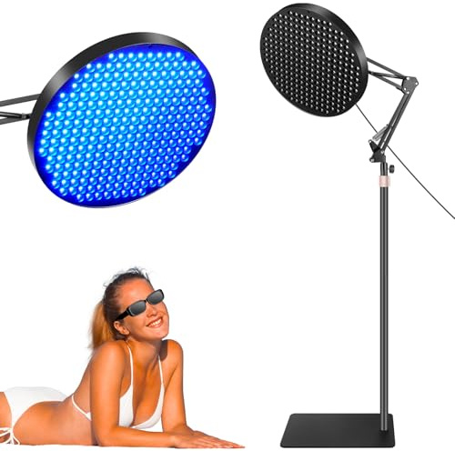 Ibtyzo Solarium Für Zuhause, 50w Bräunungslicht Solarium 250 Leds Blaues Licht Gesichtsbräunungslampe, Sonnenlampe Für Gesicht Und Körper mit Verstellbarem Ständer & Sonnenbrille - Blau