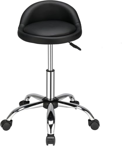 TactFire Rollhocker Arbeitshocker Drehhocker Höhenverstellbar 360° Schwarz | Drehbar Bürohocker Drehhocker 46-61cm für Büro Salon Massage Spa