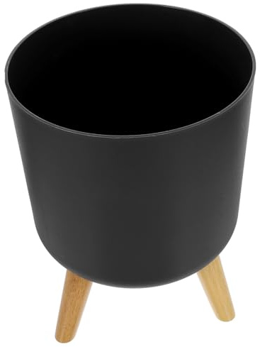 HIAKDOFT Maceta Grande para Plantas de Interior con Patas de Madera Gris, Contenedor Resistente para Suculentas y Flores, Jardinera Decorativa para Hogar y Jardín